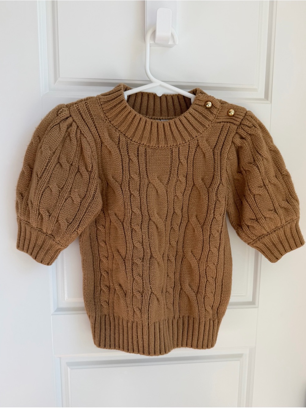 Janie and Jack Camel Cable Knit Puff Sleeve Sweater